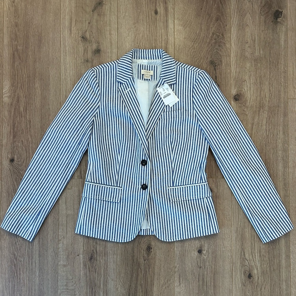 NEW J. Crew Blue and White Striped Blazer